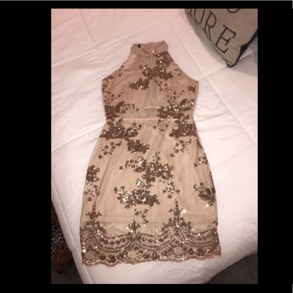 Gold sequin embroidered dress